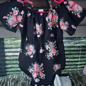 Floral Black Baby Romper